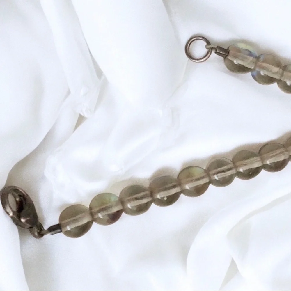 Czech-Style Glass Leaf Pewter Center Fire-Polished Beaded Necklace